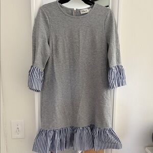 Eliza J Gray Dress with Blue Striped Accents